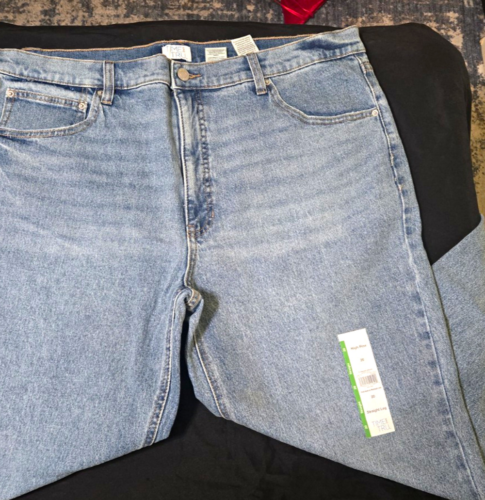 Time and Tru High Rise Straight Jeans Light Wash Denim Women's Size 22 NWT